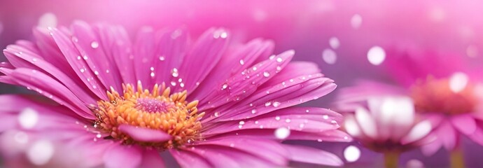 Obraz premium Close-Up Elegance of a Soft Focus Pink Daisy, Bathed in Glitter Glow Light, Amidst a Field of Wildflower Blossoms ,Detailed Spring Symphony