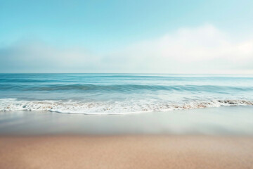 Fototapeta na wymiar Calm ocean waves, serene beach scene on a sunny day, vacation backdrop