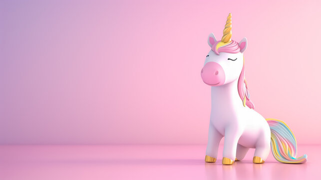 Petite licorne mignonne sur un fond rose clair