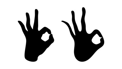 Obraz premium hand showing 'recommended sign', three fingers up and circle, black isolated silhouette