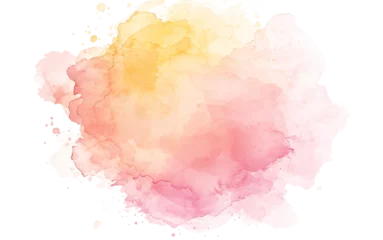 Foto op Aluminium watercolor splashes forming a pink and yellow cloud shape on a transparent background for creative design projects © Grumpy