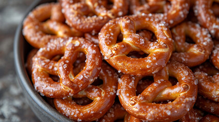 Obraz na płótnie Canvas Closeup of Fresh Pretzels on the countertop, national pretzel day