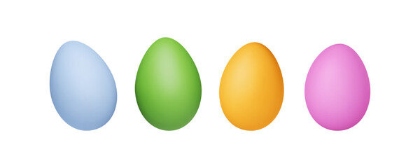 Colourful Easter eggs set in 3d plastic style. Render of simple gradient holiday elements. Vector illustration.