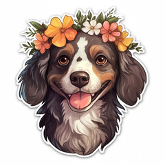 Cute little Golden Retriever with floral illustration