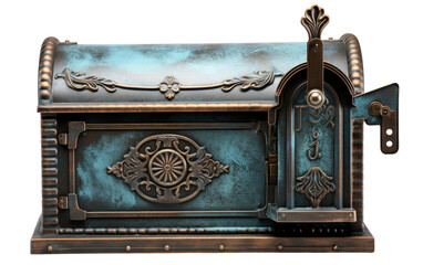 Brass Mailbox with an Aged Patina on White or PNG Transparent Background.