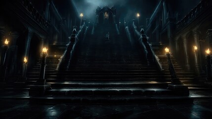 Stairs Leading to the Church in a Foggy Night - Halloween Mystery
