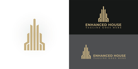 Abstract the initial letter EH or HE in gold, isolated on a white background. EH Monogram of Two Letters E and H. Luxury, simple, stylish, and elegant EH logo design applied for real estate logo