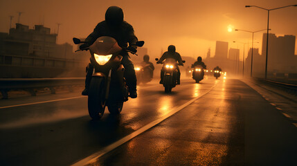 Motorcycle drivers riding