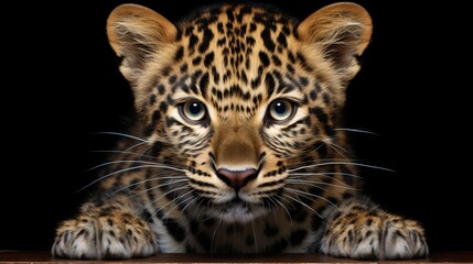 Majestic amur leopard portrait on black background for wildlife conservation and nature concepts