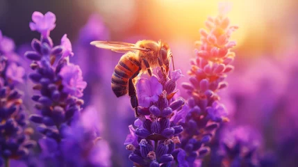 Zelfklevend Fotobehang Honey bee sitting on a purple lavender flower © Flowal93