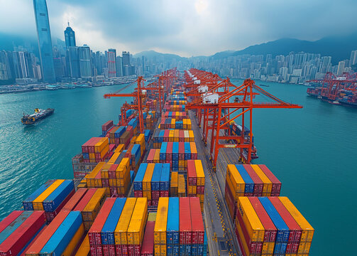 Image of Containers at commercial port harbour. Several hub ports serving more than 240 million tonnes of cargo during the year