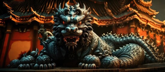 Obraz premium Dragon Statue in the Forbidden - Mythical Majesty
