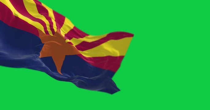 Arizona state flag waving isolated on a green screen