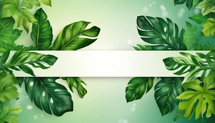 Tropical leaves background, banner with green floral pattern