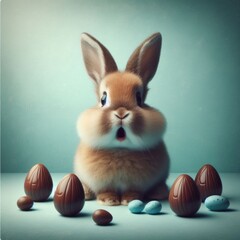 Fototapeta na wymiar easter bunny with chocolate eggs