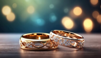 Obraz na płótnie Canvas Wedding rings. decoration with soft focus light and bokeh background