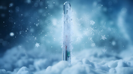Thermometer in the frost in a snowdrift. Wallpaper. - obrazy, fototapety, plakaty
