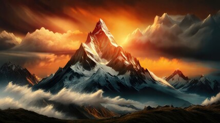 Majestic mountain landscape at sunset in the Himalayas, Nepal, Asia