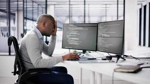 Unhappy Sad Developer Programmer Man In Stress Coding Software