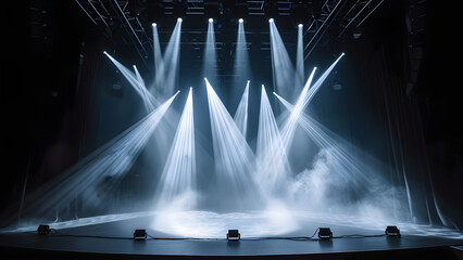 Spotlights with smoke and empty stage