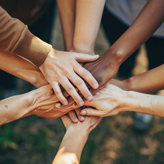 Group of People Putting Their Hands Together for a Common Goal