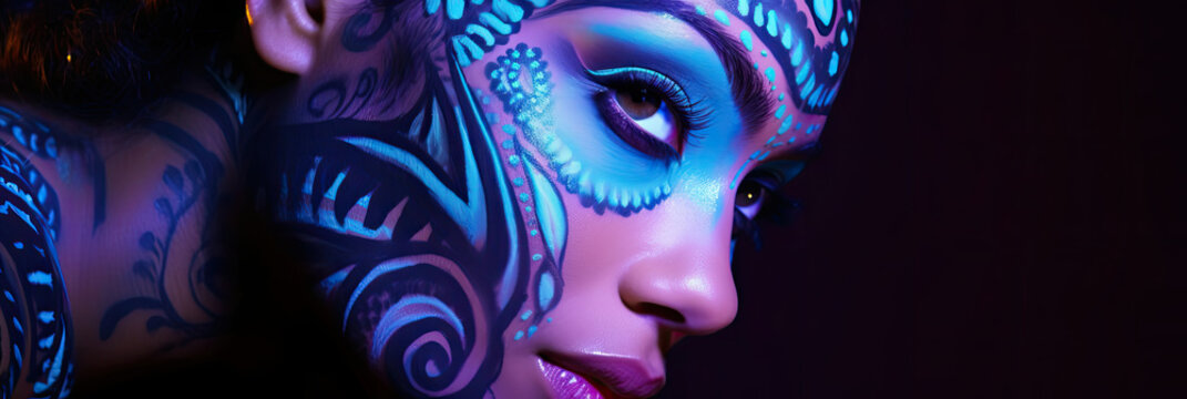 Woman With Blue Face Paint, Vibrant, Cultural Expression, Artistic Makeup