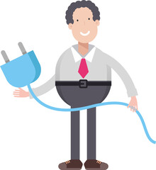 Office Worker Character Holding Electric Plug

