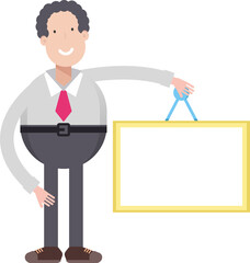 Office Worker Character Holding Blank Signage
