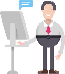 Office Worker Character Working on Computer
