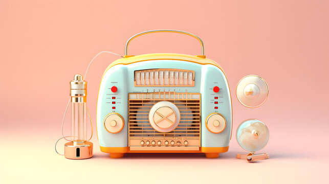 Vintage style headphones radio receiver and micromho