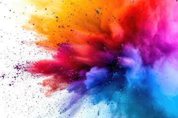 Colorful powder explosion captured on a white background. Perfect for vibrant and dynamic designs