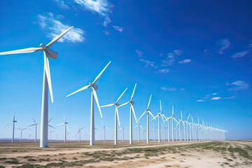 Wind turbines in field. Green energy