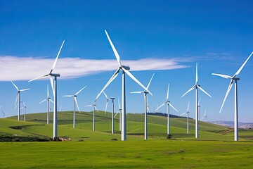 Wind turbines in field. Green energy