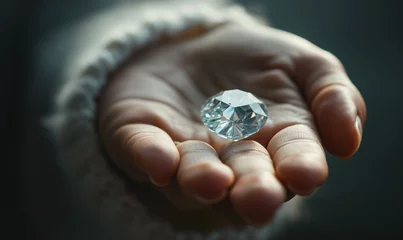 Deurstickers Close-up Woman holding precious diamond in palm of hand © IBEX.Media