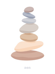 Meditation stone balance pyramid vector illustration. Stacked pebbles pastel colors object isolated in white background. Zen concept