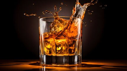 Whiskey drink splashing out of galas