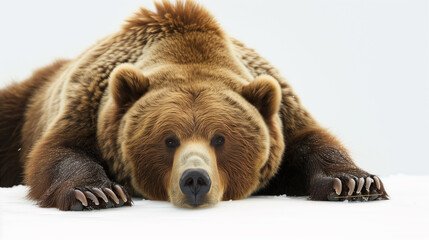 Relaxed bear lying on snow. - obrazy, fototapety, plakaty