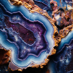 Macro shooting of natural mineral rock specimen - polished Agate stone pieces as background