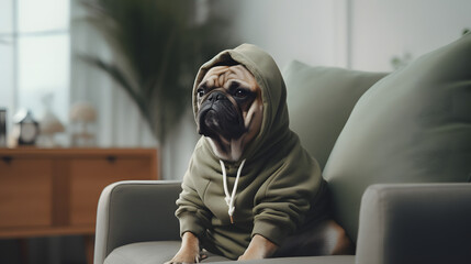 Cute dog wearing hoodie - obrazy, fototapety, plakaty