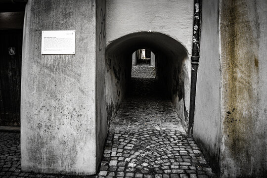 Town scape Of Feldkirch - little street named after Arthur Conan Doyle