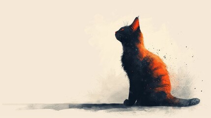 Obraz premium Cute cat illustration, with copy space for text. Cartoon style, cat head figure.