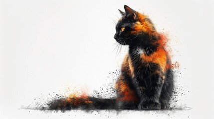 Cute cat illustration, with copy space for text. Cartoon watercolor style, cat head figure.