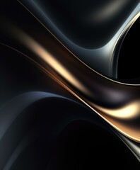 A sleek metallic surface with a gradient from dark grey to chrome, highlighted by glossy curves. Copy space available. Generative AI.