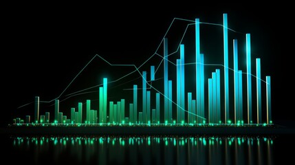 Futuristic Neon 3D Financial Graph Displaying Economic Trends in a Dark Digital Space