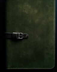 A stylish green leather journal with a metal buckle. Generative AI.