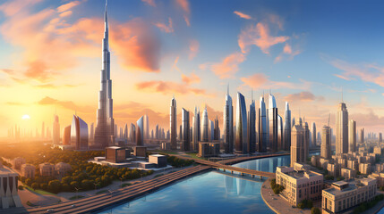 Fototapeta na wymiar Dubai sunset panoramic view