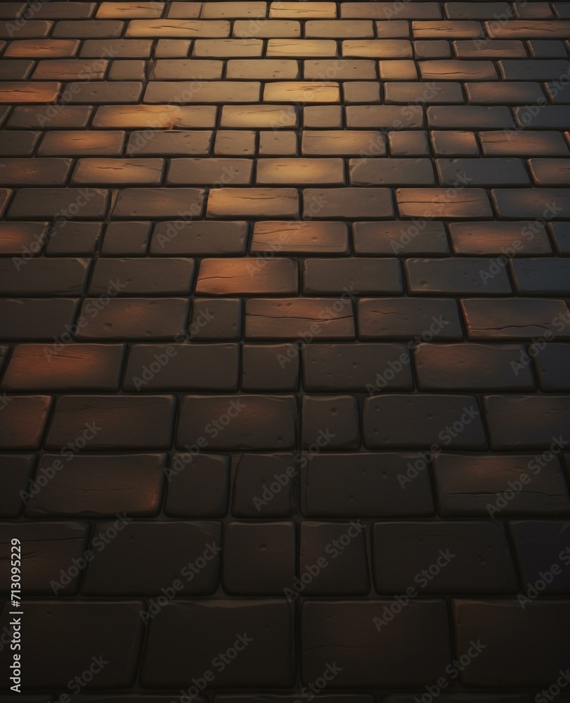 Poster an image of a brick floor with a light shining on it. generative ai.