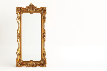 Baroque Grandeur: Ornate Golden Mirror on a White Background