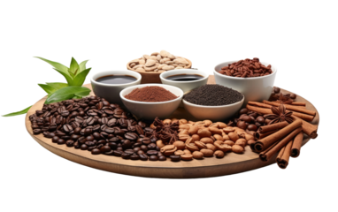 Artistic Beauty of Indonesian Coffee Sampler in High Definition on White or PNG Transparent Background.
