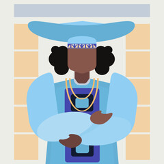 Abstract geometric image of a woman from the Namibian Herero tribe wearing a blue dress and a distinctive headdress